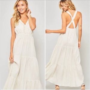 ECRU BOHO LOW BACK CROSSED STRAPS MAXI DRESS